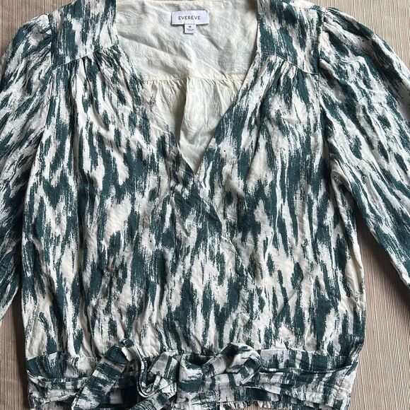 Evereve Medium Wrap V Neck Blouse Cream Green - Picture 3 of 9